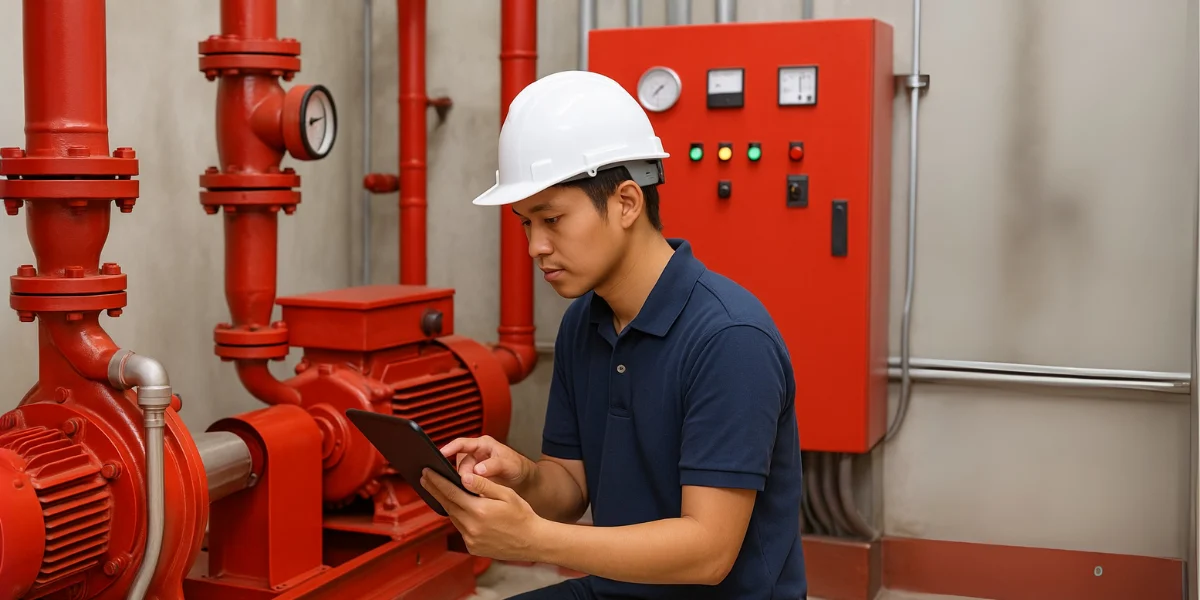 Pompa fire fighting instalasi resmi.
