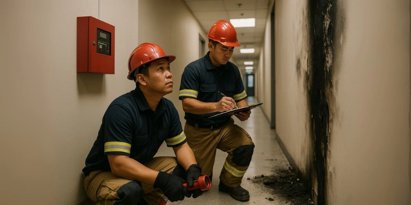 Tugas fire brigade perusahaan setelah kebakaran.