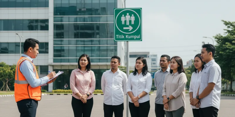 Prosedur evakuasi kebakaran gedung.