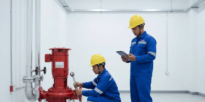 In-line pumps instalasi teknisi profesional.