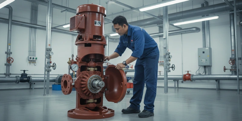 Maintenance pompa pemadam kebakaran gedung.