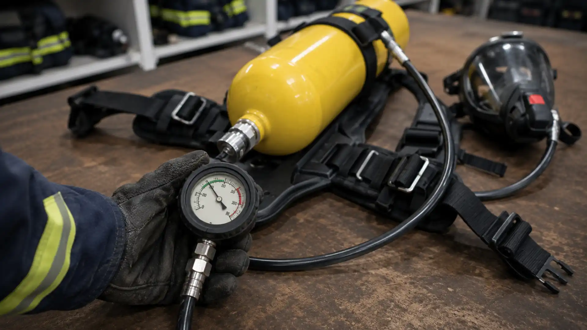 Komponen SCBA pressure gauge.
